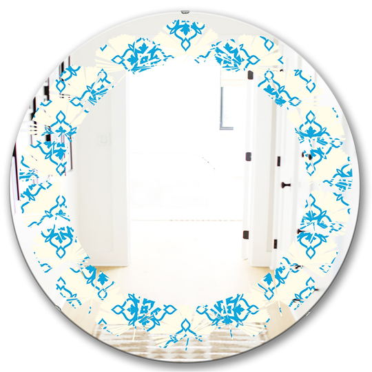 Designart Blue 24-in Round Retro Ornamental Pattern I Polished Wall Mirror