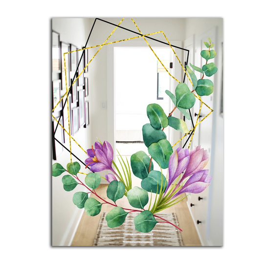Designart Efflorescent Gold Simple 1 Rectangular 35.4-in L x 23.6-in W Polished Farmhouse Green Wall Mounted Mirror