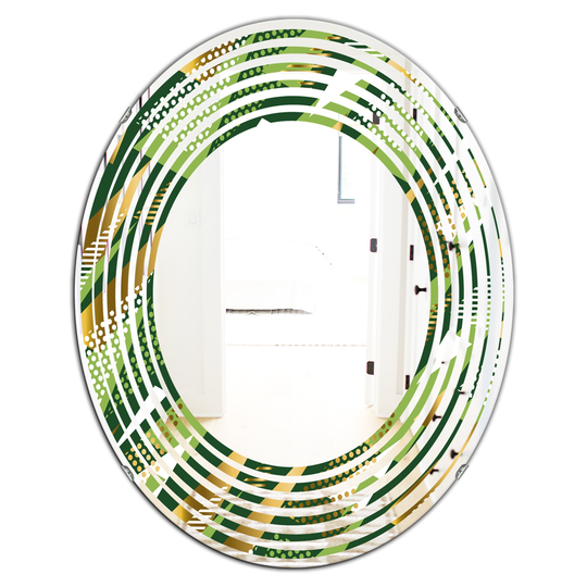 Designart 31.5-in x 23.7-in Triangular Gold and Green Design I Modern Oval Mirror