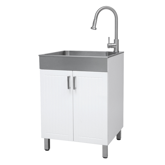 Presenza 24.17-in x 21.4-in White Preassembled Freestanding Laundry Cabinet with Sink, Drain and Faucet