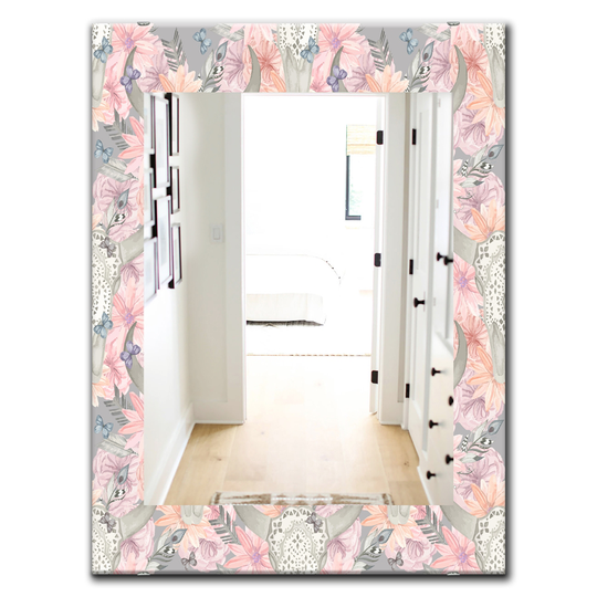 Designart 35.4-in x 23.6-in Pink Blossom Bohemian/Eclectic Mirror