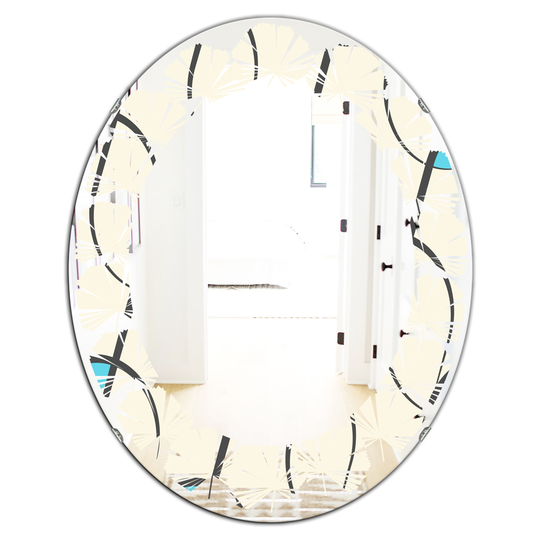 Designart Oval 31.5-in L x 23.7-in W Grey Retro Geometrical Abstract Minimal Pattern I Polished Wall Mirror