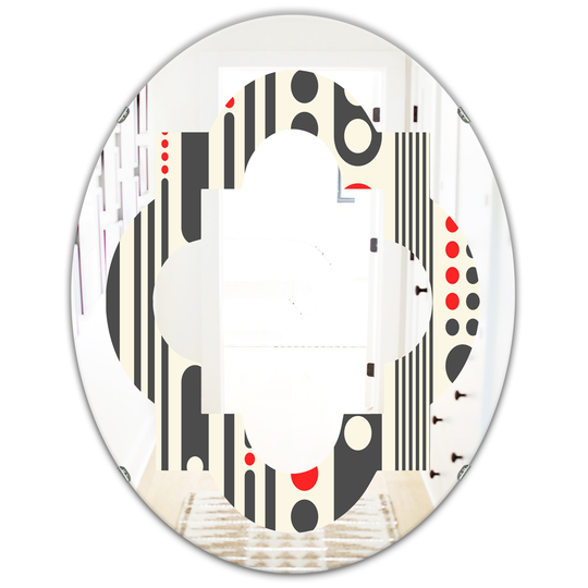 Designart 31.5-in L x 23.7-in W Oval Black Retro Geometrical Abstract Minimal Pattern II Polished Wall Mirror