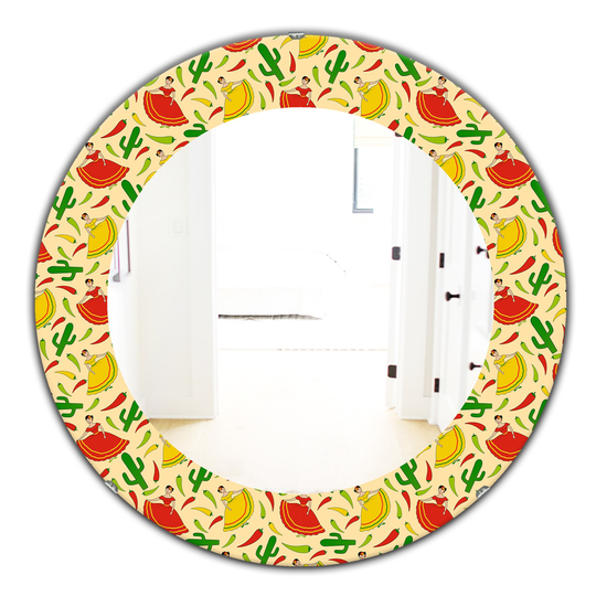 Designart 24-in x 24-in Red Mexican Woman Pattern Bohemian and Eclectic Mirror