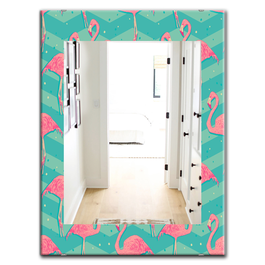 Designart 35.4-in x 23.6-in Blue Flamingo Traditional Mirror