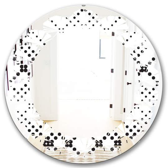Designart 24-in White Round Retro Geometrical Abstract Minimal Pattern IX Polished Wall Mirror