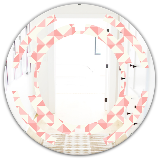 Designart Round Pink 24-in Abstract Geometric Pattern Polished Wall Mirror