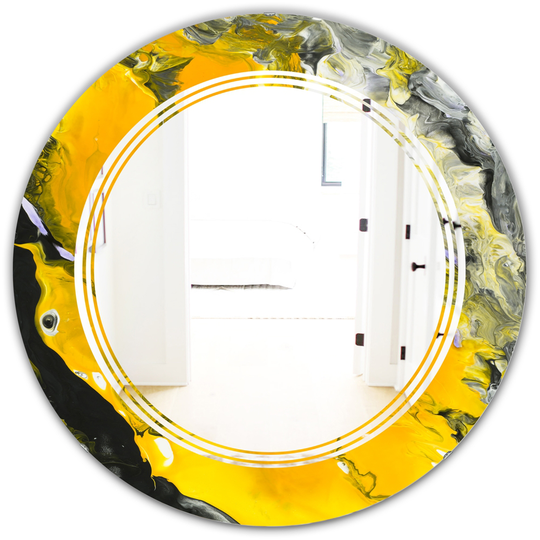 Designart Canada Round 24-in W x 24-in L Marbled Yellow and Black Polished Wall Mirror