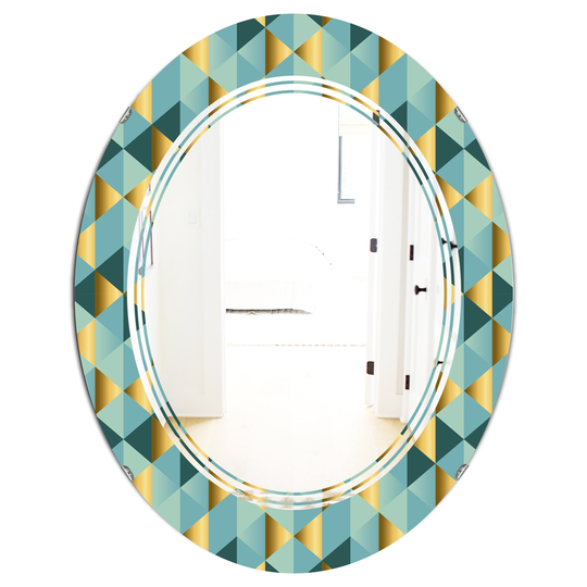 Designart 31.5-in Gold and Blue Dynamics V Modern Oval Wall Mirror