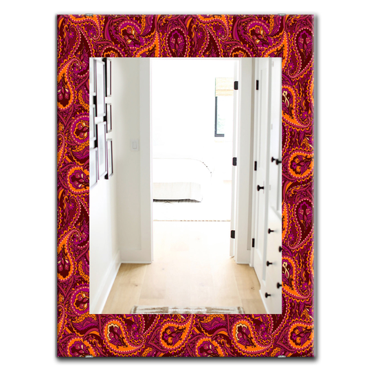 Designart 35.4-in x 23.6-in Red Paisley Bohemian and Eclectic Mirror