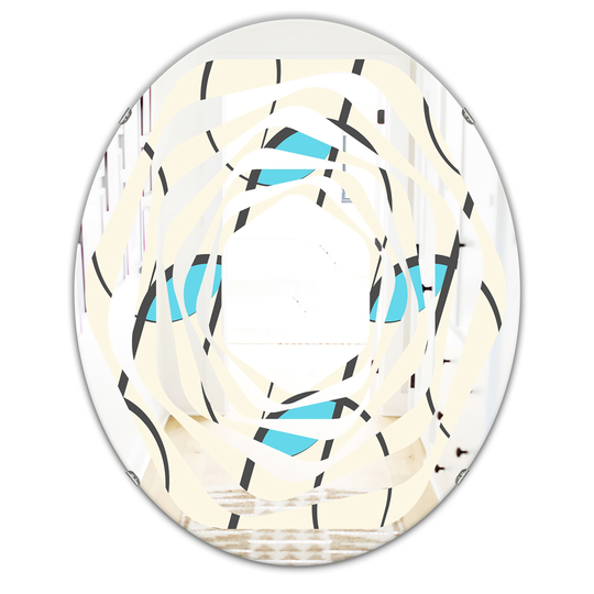 Designart Grey 31.5-in L x 23.7-in W Oval Retro Geometrical Abstract Minimal Pattern I Polished Wall Mirror