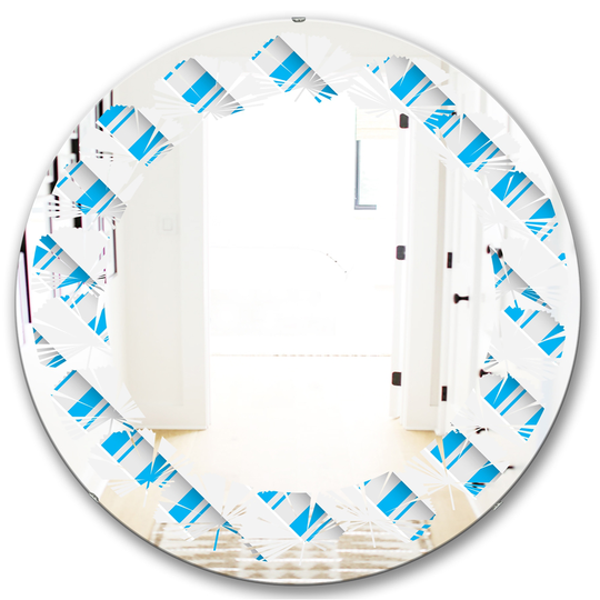 Designart 24-in Round 3D Blue and White Pattern VI Modern Polished Wall Mirror