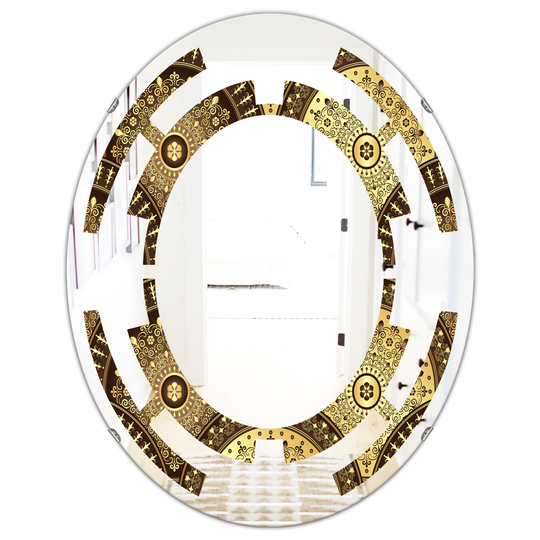 Designart Golden Circular Pattern I Modern Oval Mirror in Multi-Colour