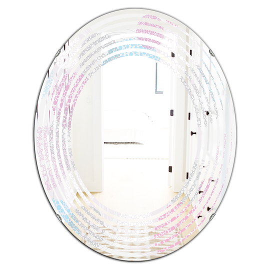 Designart Circular Abstract Retro Geometric III Oval Grey 31.5-in L x 23.7-in W Modern Polished Wall Mounted Mirror