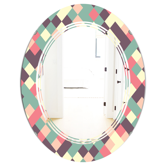 Designart Multi-Colour Retro Square Design IV Modern Oval Wall Mirror