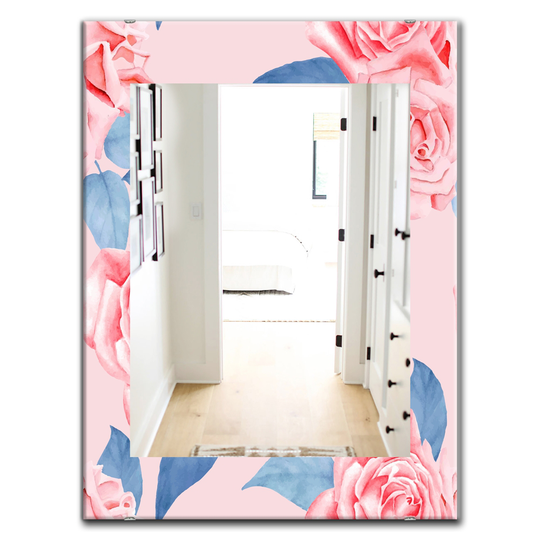 Designart Canada 35.4-in L x 23.6-in W Rectangle Pink Blossom Polished Wall Mirror