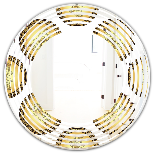 Designart 24-in Gold and Brown Pattern with Gradient Vintage Circles Round Mirror