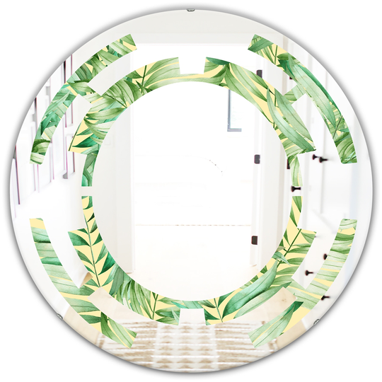 Designart Canada Round 24-in W x 24-in L Round Tropical Retro Foliage Polished Wall Mirror