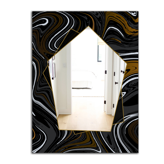 Designart Marbled Diamond 8 Rectangular 35.4-in L x 23.6-in W Polished Country Black Wall Mounted Mirror