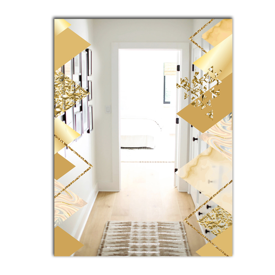 Designart Capital Gold Diamond 3 Rectangular 35.4-in L x 23.6-in W Polished Glam Wall Mounted Mirror
