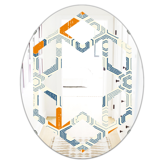 Designart 31.5-in x 23.7-in Hexagon Pattern IX Modern Oval Wall Mirror - Orange