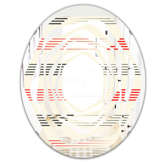 Designart 31.5-in L x 23.7-in W Red Oval Horizontal Retro Geometrical Pattern I Polished Wall Mirror