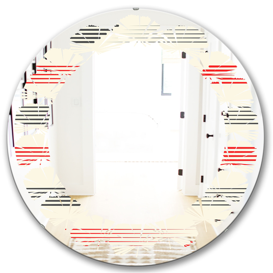 Designart Round 24-in Red Horizontal Retro Geometrical Pattern I Polished Wall Mirror