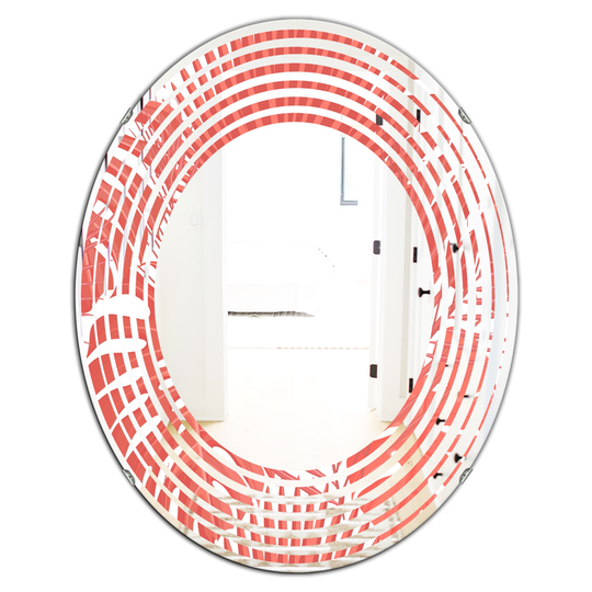Designart 31.5-in x 23.7-in Tropical Retro Foliage Coral I Modern Oval Decorative Mirror in Red