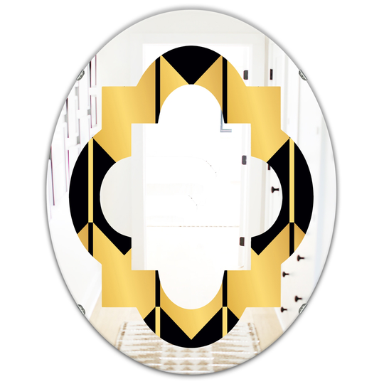 Designart 31.5-in x 23.7-in Gold Luxury Metallic Geometrics V Modern Oval Wall Mirror