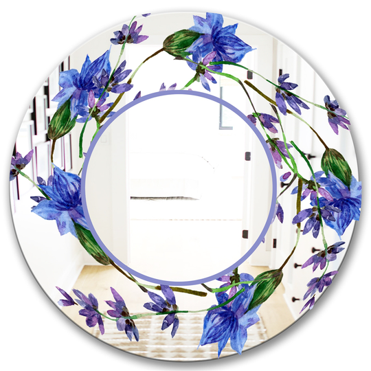 Designart Lavender Flowers Round 24-in L x 24-in W Polished Country Blue/Purple Wall Mounted Mirror