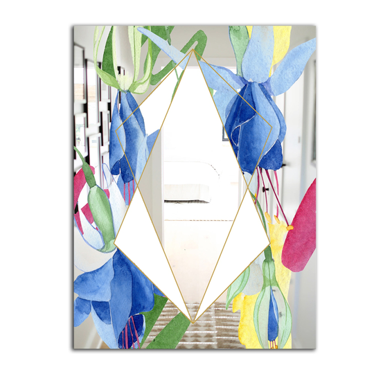 Designart Efflorescent Gold Blue 4 Rectangular 35.4-in L x 23.6-in W Polished Mid-Century Blue Wall Mounted Mirror