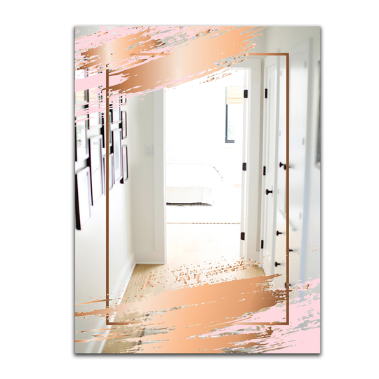 Designart Copper Minimal 5 Rectangular 35.4-in L x 23.6-in W Polished Glam Gold Wall Mounted Mirror