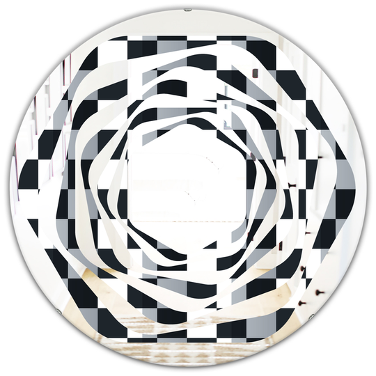Designart 24-in x 24-in Geometric Monochrome Pattern I Modern Round Decorative Mirror in Multi-Colour