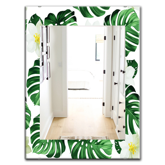 Designart Canada 35.4-in L x 23.6-in W Rectangle Green Tropical Mood Foliage Polished Wall Mirror