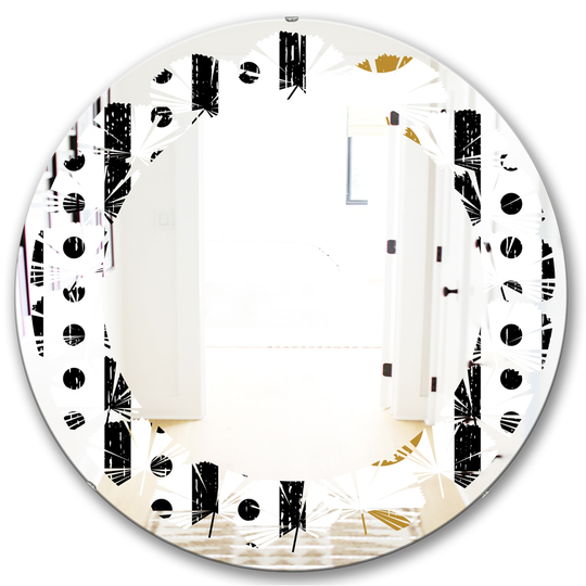 Designart 24-in Retro Geometrical Abstract Minimal Pattern VII Modern Round Mirror in Black