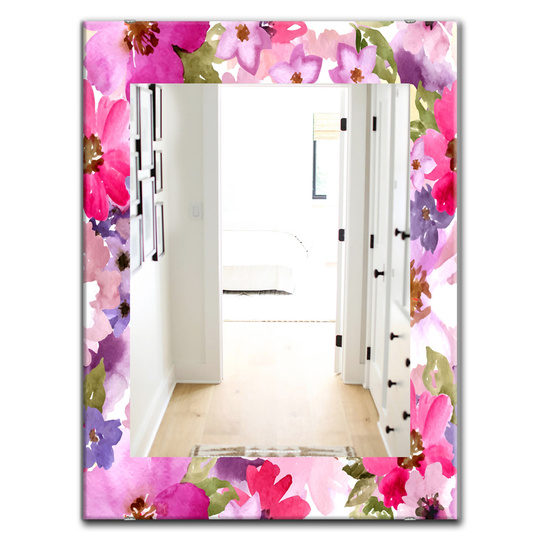 Designart Canada Rectangle 35.4-in L x 23.6-in W Pink Blossom Traditional Polished Wall Mirror