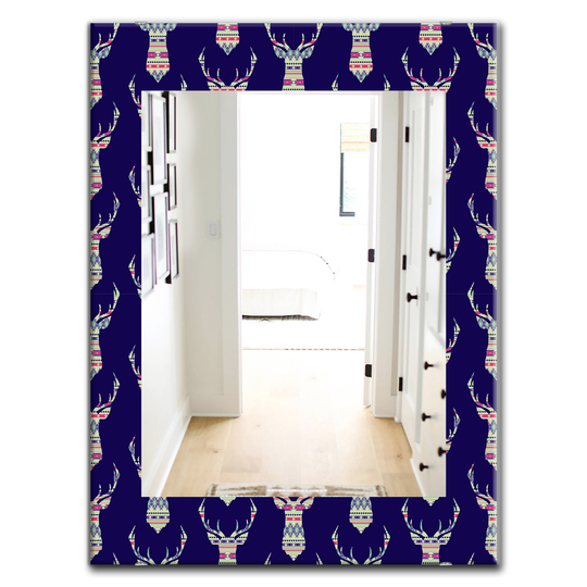 Designart 35.4-in x 23.6-in Blue Colourful Decorative Ethnic Pattern with Deer Modern Mirror