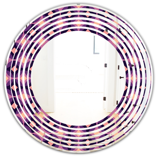 Designart 24-in x 24-in Retro Circular Purple and Yellow Pattern Modern Round Decorative Mirror