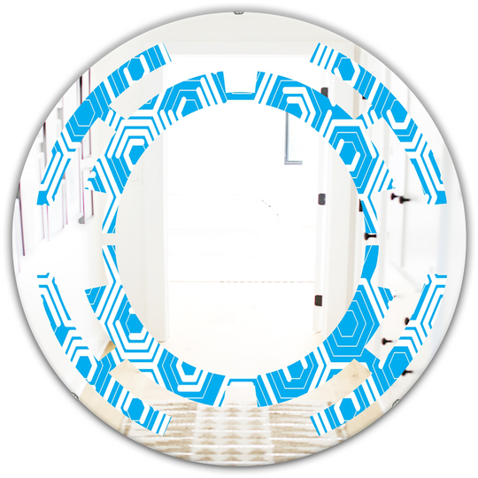 Designart Blue 24-in Round Retro Hexagon Pattern VII Modern Polished Wall Mirror
