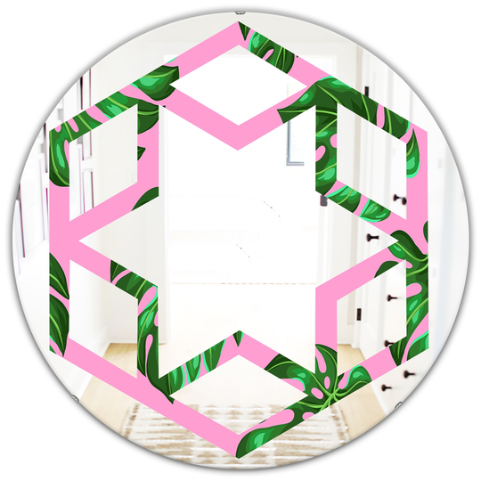 Designart 24-in Tropical Palm Leaves III Modern Round Wall Mirror in Green