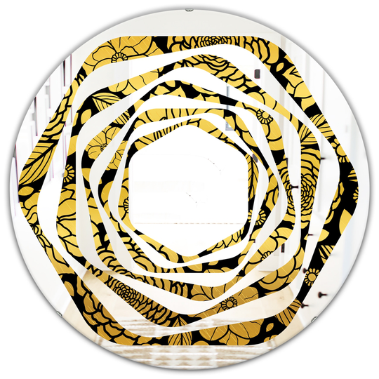 Designart 24-in Round Golden Floral II Polished Wall Mirror