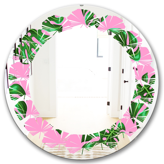 Designart 24-in Tropical Palm Leaves III Modern Round Mirror in Green
