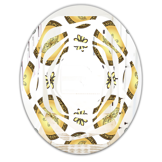 Designart 31.5-in x 23.7-in Gold and Brown Pattern with Gradient Vintage Circles Oval Decorative Mirror