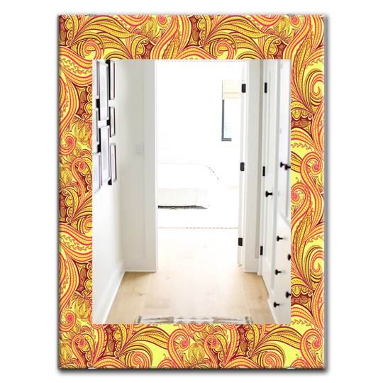 Designart 35.4-in x 23.6-in Yellow/Gold Ornament Ethnic Abstract Pattern Bohemian and Eclectic Mirror