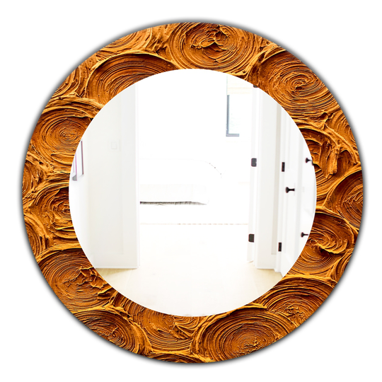 Designart Canada 24-in L x 24-in W Round Concentric Paint Rings in Earthy Gold Brown Polished Wall Mirror