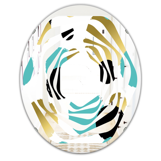 Designart 31.5-in x 23.7-in Circles Modern Oval Wall Mirror in Blue