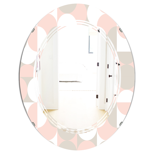 Designart Oval Pink 31.5-in L x 23.7-in W Retro Circular Pattern III Polished Wall Mirror