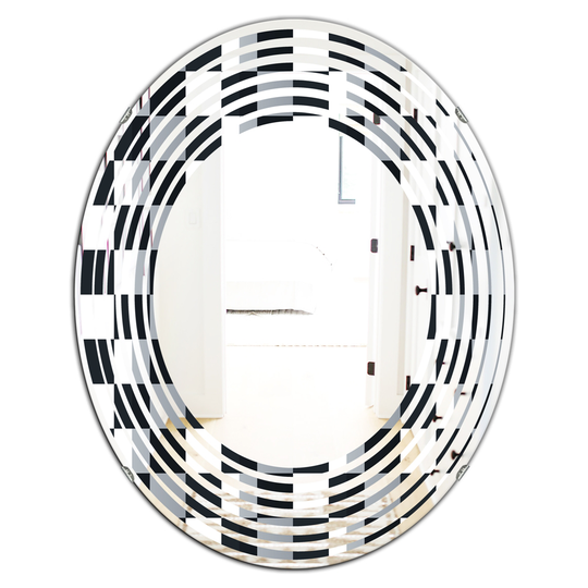 Designart 31.5-in x 23.7-in Multi-Colour Geometric Monochrome Pattern I Modern Oval Wall Mirror