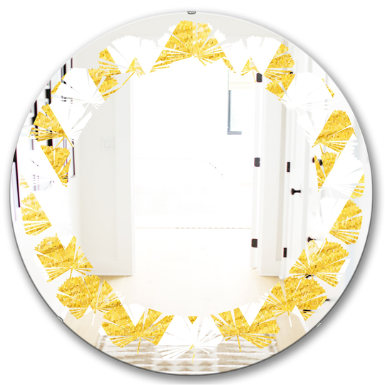 Designart 24-in x 24-in Gold Glittering Lines Pattern Modern Round Wall Mirror