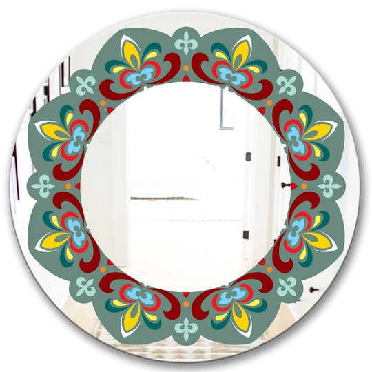 Designart Fleur de Lys Round 24-in L x 24-in W Polished Mid-Century Green Wall Mounted Mirror
